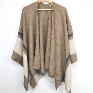 Grade & Gather Taupe Tan Cream Gray Stripe Knit Poncho Cardigan